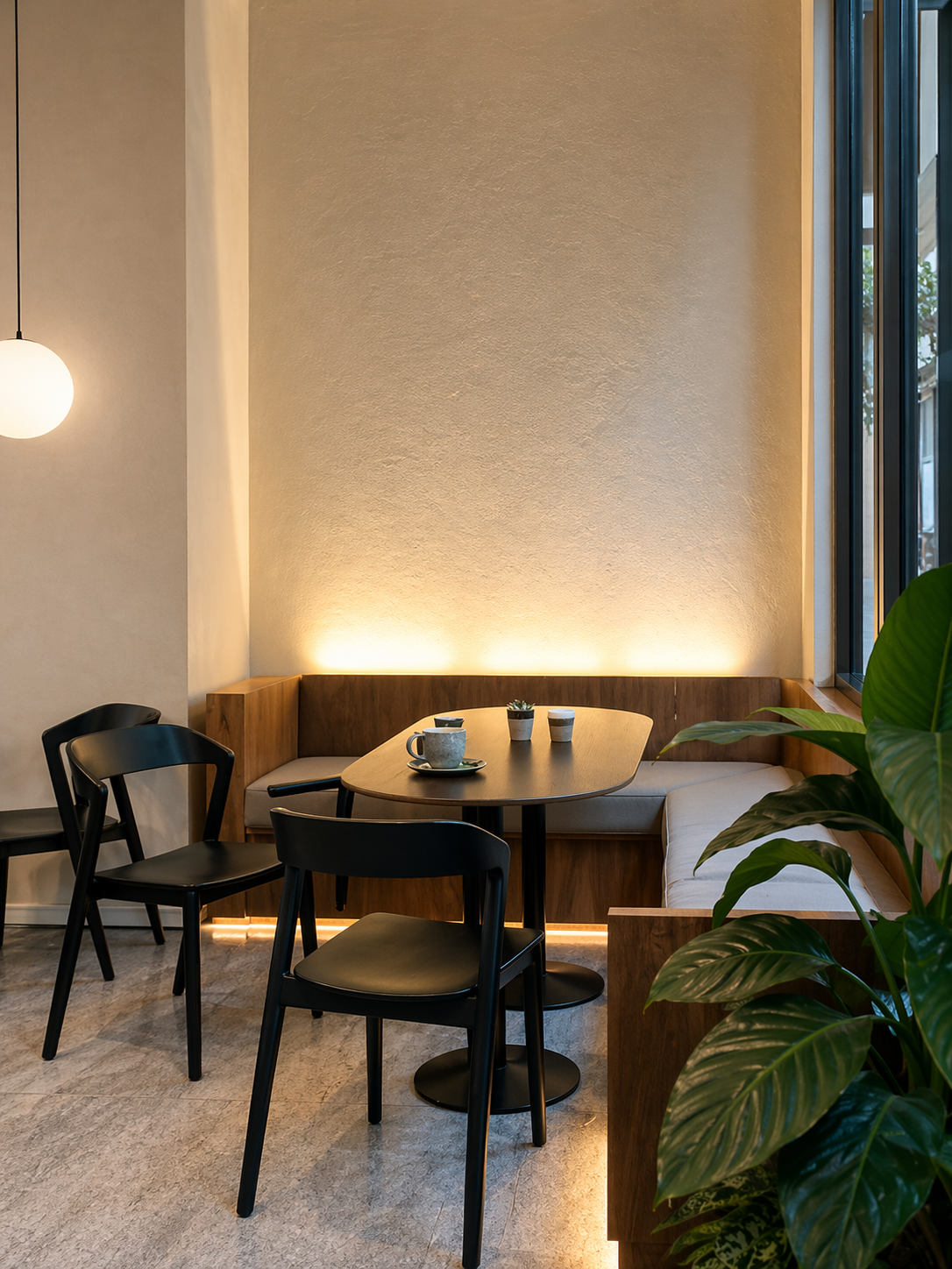 A quiet seating nook inside Coffee Mark