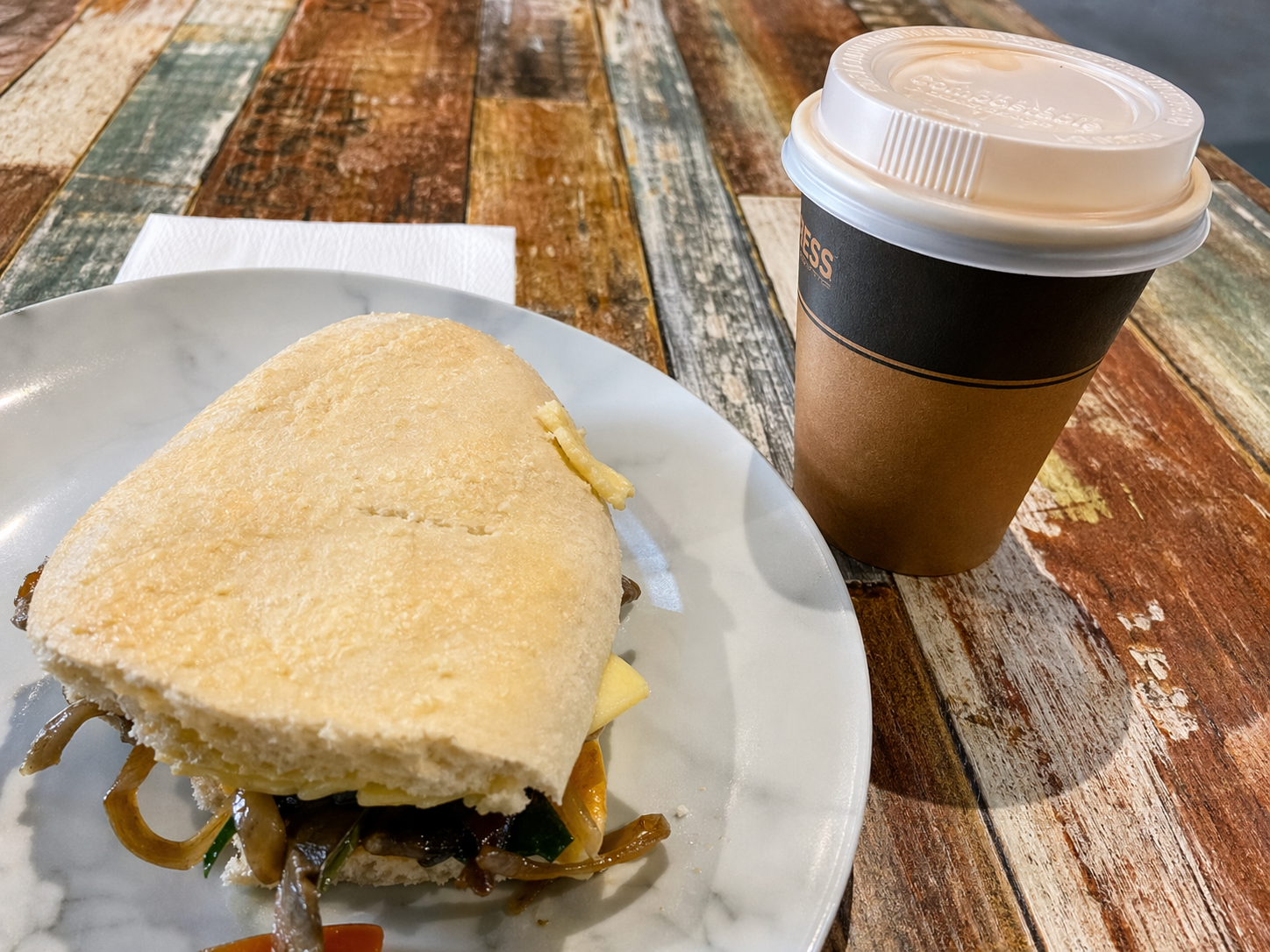 Panini and takeaway coffee from Coffee Mark